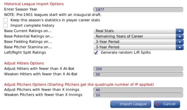 Historical League Import Options