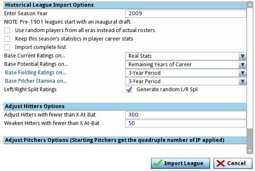 Historical League Import Options