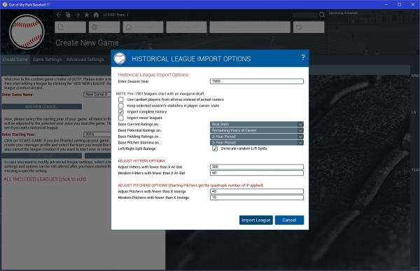 Historical League Import Options