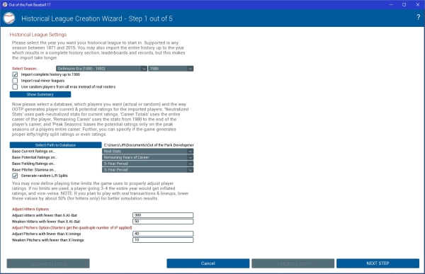 Historical Wizard Advanced Options