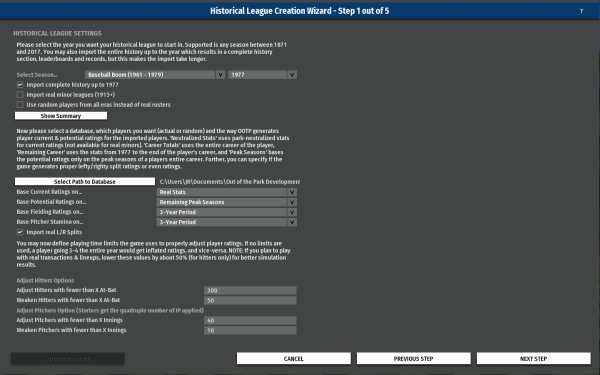 Historical Wizard Advanced Options