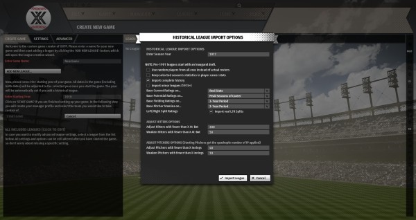 Historical League Import Options